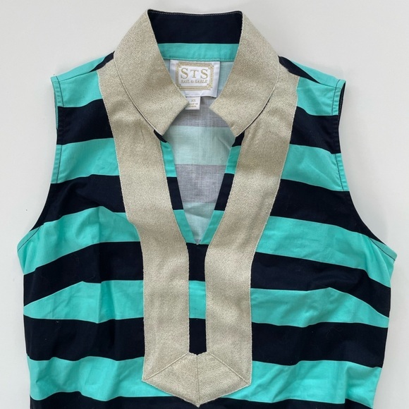 Sail to Sable Green Navy Gold Sleeveless Classic Tunic Dress Size XS - Picture 3 of 10